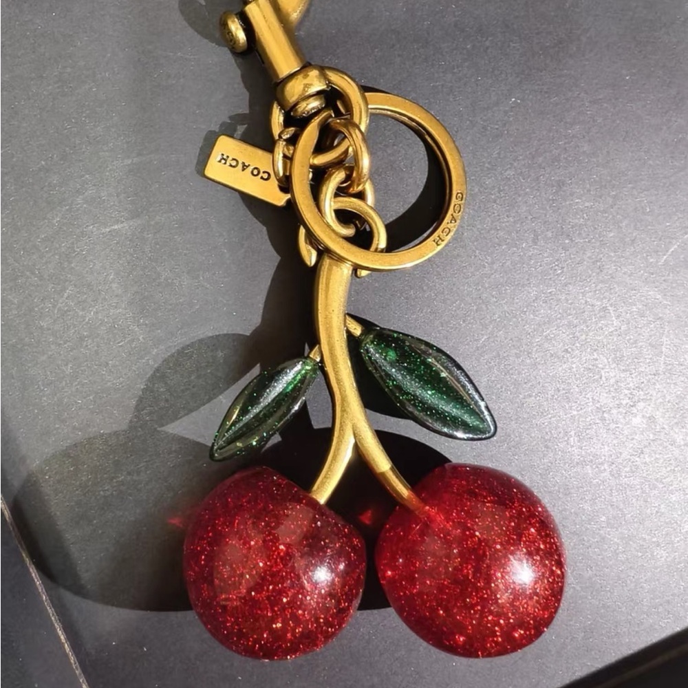 Coach Glitter Red Cherry Gold Keychain
